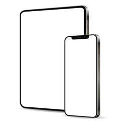 Wall Mural - tablet computer and smartphone mockup with blank screen isolated on white background