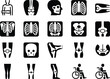 © marjanmia - Collection of black and white medical icons representing human anatomy and medical procedures