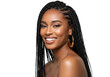 © Man PNG - Beautiful black woman with box braids and gold earrings smiling isolated on transparent background