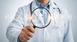 © Shabbir - Doctor examining patient records with magnifying glass in healthcare setting displaying medical documentation and diagnosis