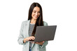 © D85studio - Smilling business woman with laptop on white