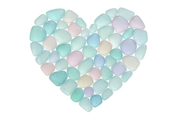 Pastel sea glass heart shape isolated on transparent background, colorful