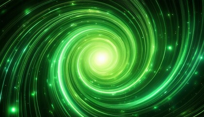 Wall Mural - abstract swirling vortex of vibrant green energy radiating luminous particles and light streaks cosmic tunnel of swirling nebulae and glowing stars