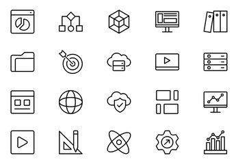 web development line icon set. Vector illustration included icons as mobile software, app UX prototyping, and data analytics pictogram for web startup launch. Green Color,