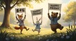 © Antar - Cheerful Woodland Animals Celebrating Happy Friday in a Sun-Drenched Meadow A Whimsical Scene