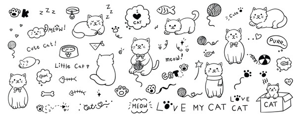 Naklejka na meble Hand drawn cute cat element line doodle concept set. Illustration vector design.