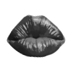 retro halftone collage lips kiss for mixed media design. vintage element grunge punk art templates. 