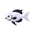 © aras - Cartoon Fish Illustration-Simple Fish Graphic-Freshwater Aquarium Fish Image-Cute Animal Clipart-Vector Fish Design-Black and White Fish Drawing