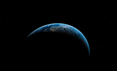 background, black space with blue earth, planet earth, dark background, night sky, space view of the