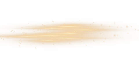 Wall Mural - Light effect of movement of golden neon lines. Horizontal lines. Speed ​​effect on a transparent background. Lines of light, speed and movement.PNG