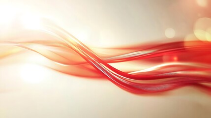 Canvas Print - Abstract flowing red and gold ribbons with soft bokeh lights