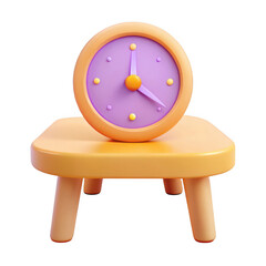 Wall Mural - 3d cartoon clock on a small table isolated on transparent background