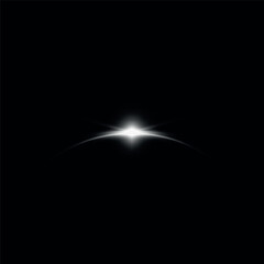 Wall Mural - Sunrise or sunset horizon, moon eclipse with white blur spark effect vector illustration, glowing round aura shiny rays
