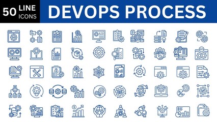 Devops Process set of web icons in line style. 