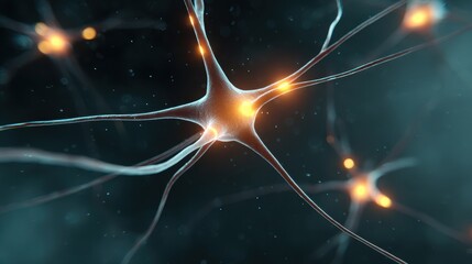 Wall Mural - abstract representation of neurons with glowing connections against a dark background, illustrating 