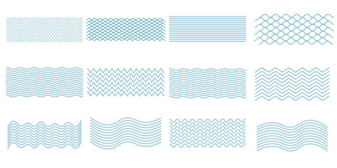 Water waves. Set of wavy zigzag lines. Wave thin line background. Vector zigzag and wavy  horizontal underline. Vector illustration
