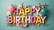 © RUMA - Festive pink yellow teal balloons floral birthday celebration image
