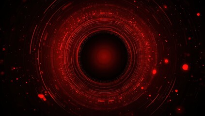 Wall Mural - red digital background with circular tech elements, a dark and futuristic design for a banner or pre