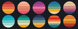 © DisignUA - Collection of circular sunset and sunrise badges in trendy retro 70s style. Vector illustration.