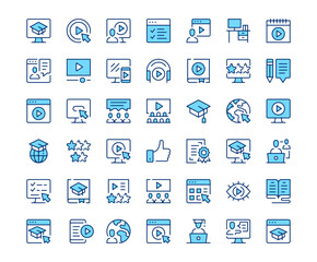 Wall Mural - video tutorials icons. vector line icon set. modern outline design. blue concept