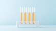 © A2Z AI  - Laboratory glass tubes filled with yellow liquids in a white stand on a pastel background, perfect for science or medicine illustrations.