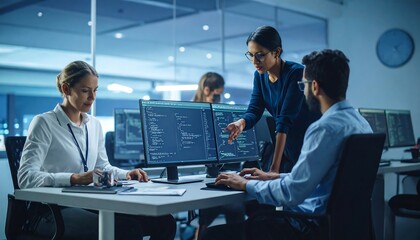 software engineers collaborating in a modern office