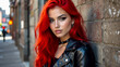 © Creative Listing - Stylish young woman with bright red hair and piercings against grunge wall - urban portrait