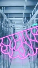 Wall Mural - animation of ai data processing and networks over computer server room