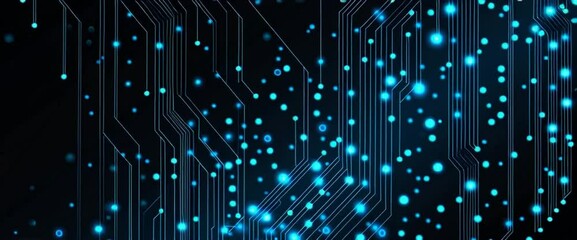 Wall Mural - abstract blue circuit board background vector illustration with glowing elements on a dark black bac