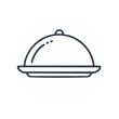 © FryArt - Elegant black and white outline illustration of covered food platter, restaurant catering service dish, culinary concept