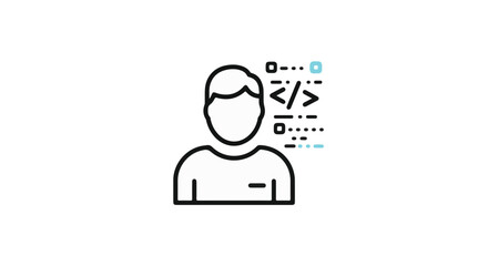 A programmer icon with coding symbols.