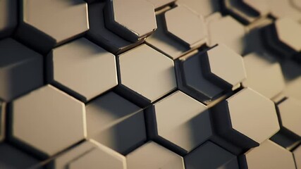 Abstract Close Up of Neutral Gray Hexagonal Tiles Three Dimensional Geometric Pattern with Alternating Light and Shadow