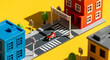 © Nanang - Miniature Cityscape With Toy Buildings And Motorcycle On Sunny Yellow Background