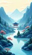 © 晨 晨 - Traditional Pavilion Amidst Serene Mountainous Landscape