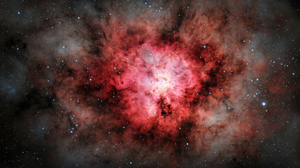 Wall Mural - Stunning cosmic nebula with vibrant red and pink hues set against a backdrop of twinkling stars in deep space, representing the beauty of the universe