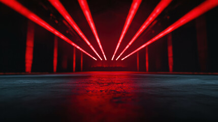Wall Mural - stunning red laser beams illuminate dark industrial space for dynamic performances and events with d