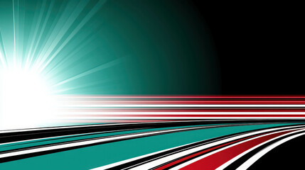 Wall Mural - abstract digital design featuring dynamic lines in teal, black, and red with radiant lights and grad