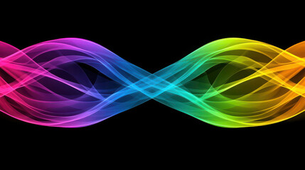 Wall Mural - vibrant flowing waves of colorful light on black background, abstract energy motion with smooth curv