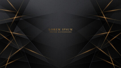 Wall Mural - Elegant abstract background with black textured surface, layered geometric elements, and intersecting golden light