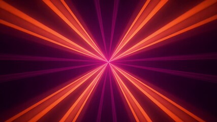 Wall Mural - Symmetrical radiating light lines in orange and pink emanate from a central point on a dark background