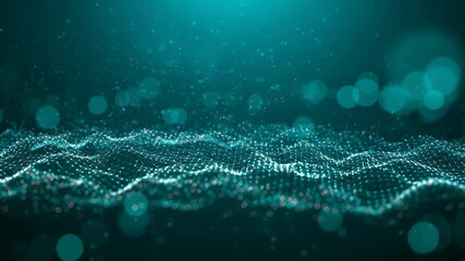 Wall Mural - Teal and white dots create a wave pattern with bokeh lights in the background