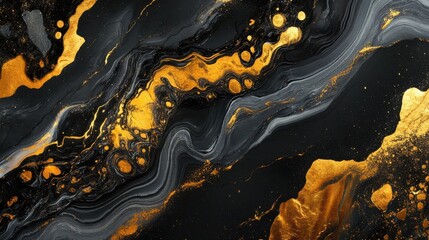 Wall Mural - luxurious abstract background of molten liquid gold and black swirls