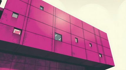 Canvas Print - vivid magenta building with geometric windows architecture