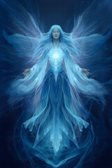 Wall Mural - Mystic angel illustration radiating healing energy – a spiritual being of light using sacred geometry for divine healing. A guardian angel of peace, transformation, spiritual harmony, and love.