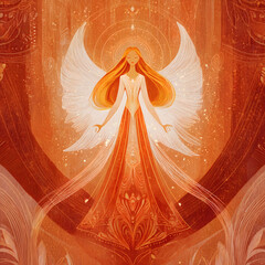 Wall Mural - Mystic angel illustration embodying divine presence – a celestial being of light and cosmic energy. Visionary guardian of transformation, spiritual awakening, higher realms, ascension, consciousness.