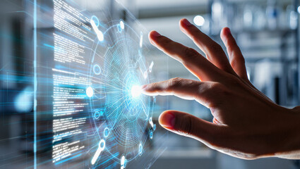 hand pushing a button on the touch screen interface