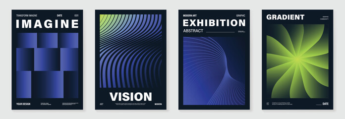 Canvas Print - modern gradient poster on dark background vector set. cover template with vibrant perspective geomet