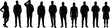 © Md Rofequl Islam - Silhouette group of diverse people, standing casual pose, black human figures, male female body shapes, isolated vector illustration collection