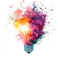 Wall Mural - Bright Creative Concept of Lightbulb with Colorful Explosion Effect
