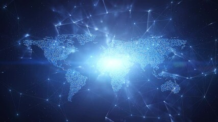 Wall Mural - digital technology network with world map connections loop animation.